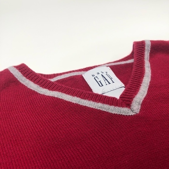 Baby GAP Deep Red Grey Trimmed V-neck Boy's Knit Toddler Sweater Vest SIZE 4T - Picture 5 of 11